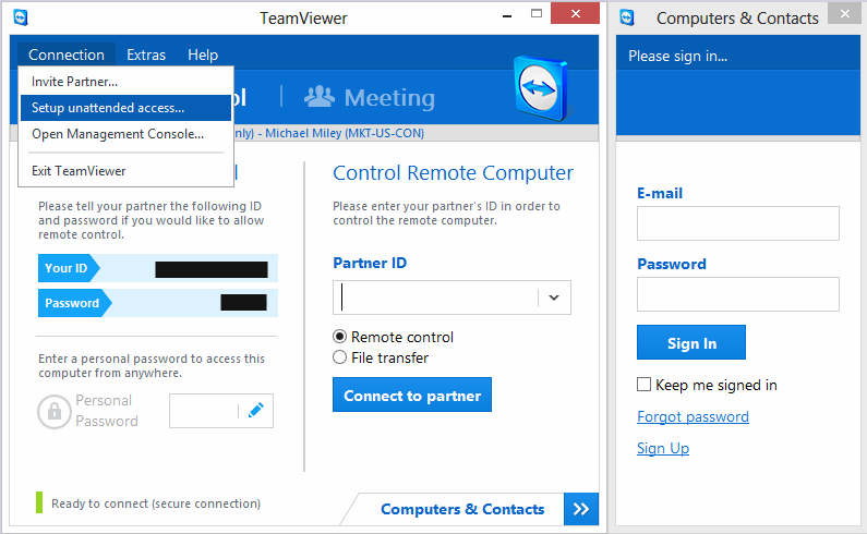 teamviewer host pc password blacked out
